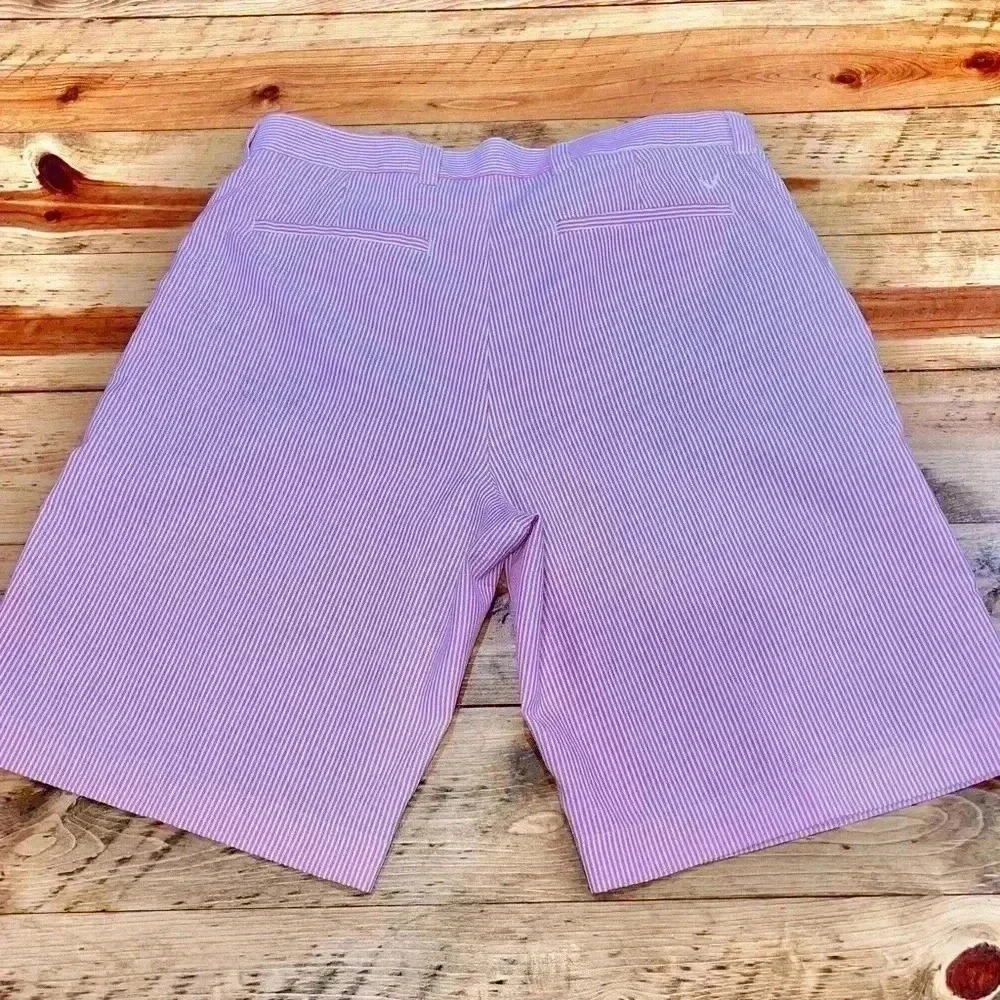 Calloway Mens Flat front Pink and White striped Golf Shorts front & back pockets
